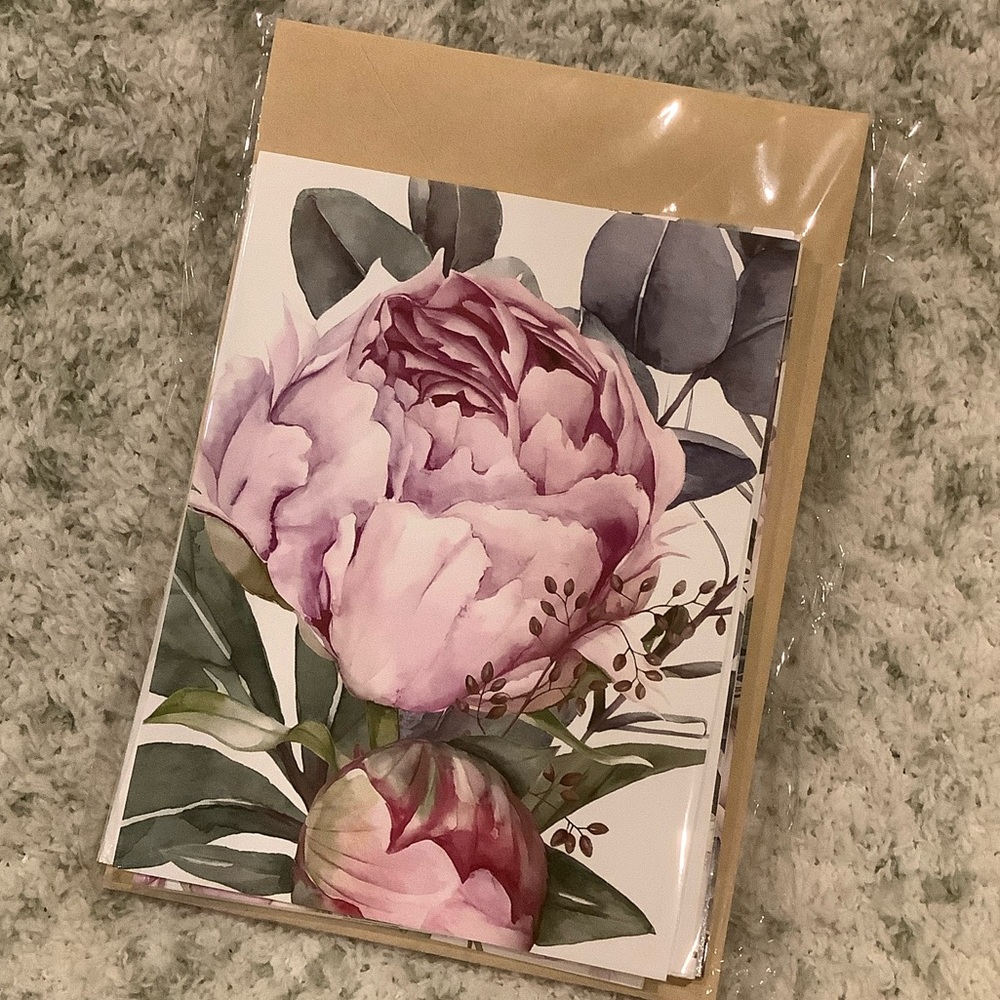 Peonies Watercolor Floral Greeting Card Set of 6 NWT Variety Handcrafted